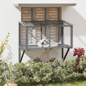 Cat Window Catio, Cat Outdoor Enclosure with Sun Sheet Roof, Wall Mounted Wood Cat Window Perch House, Weatherproof Window Box, Dark Gray Cat Window Catio, Cat Outdoor Enclosure with Sun Sheet Roof, Wall Mounted Wood Cat Window Perch House, Weatherproof Window Box, Dark Gray
